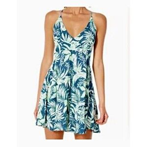 Rip Curl Green & Blue Floral V-Neck Spaghetti Strap Mini Dress Size L